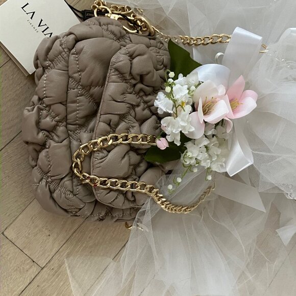 FAB LA VIA SOFT PUFF LEATHER BAG CLUTCH CHAIL STRAP PRADA DUSTBAG MADE IN ITALY - Picture 11 of 12